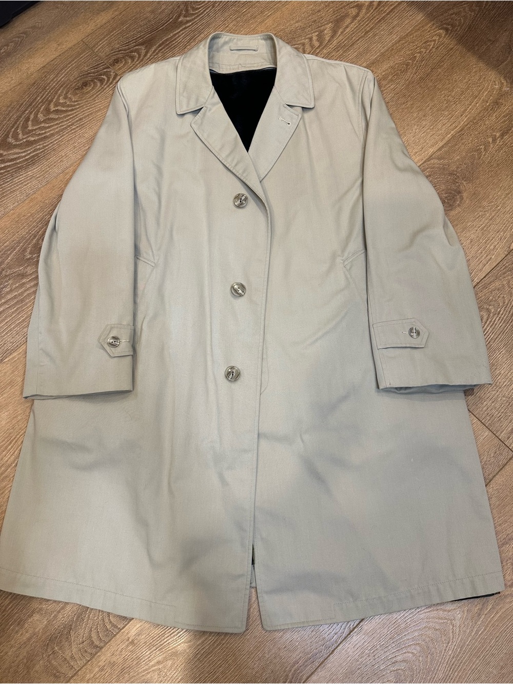Men's Beige / khaki Trench Coat - Classic Single-Breasted faux fur lining sz 44